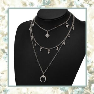 🌸 STAR & MOON NECKLACE LAYER BLING DIAMOND BOHO